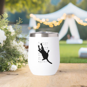 The cat hangs on musical notes thermal wine tumbler