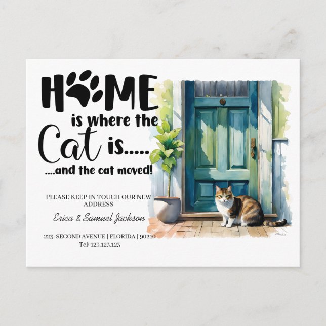the cat has moved! new address announcement  postcard (Front)