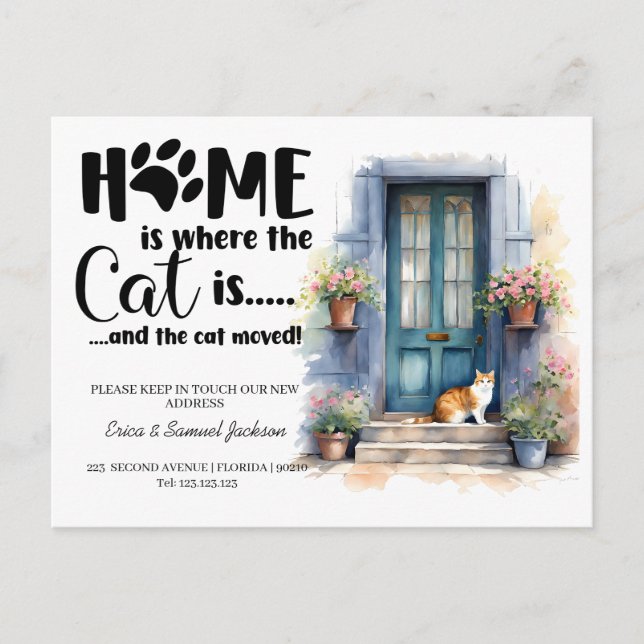 the cat has moved! new address announcement  postcard (Front)
