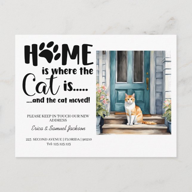 the cat has moved! new address announcement  postcard (Front)