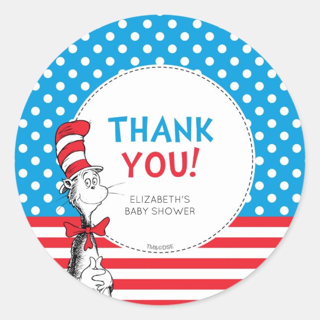 The Cat in the Hat Baby Shower Thank You Classic Round Sticker (Front)