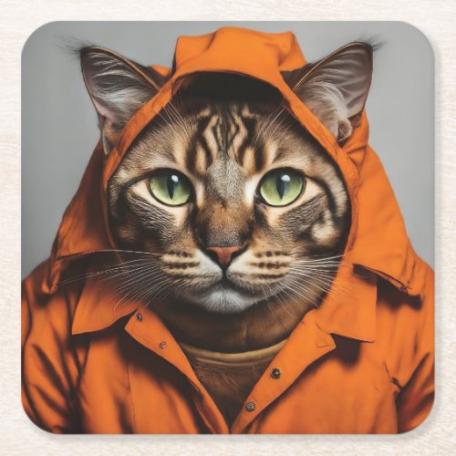 The Cat in the Hood Square Paper Coaster