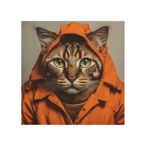 The Cat in the Hood Wood Wall Art