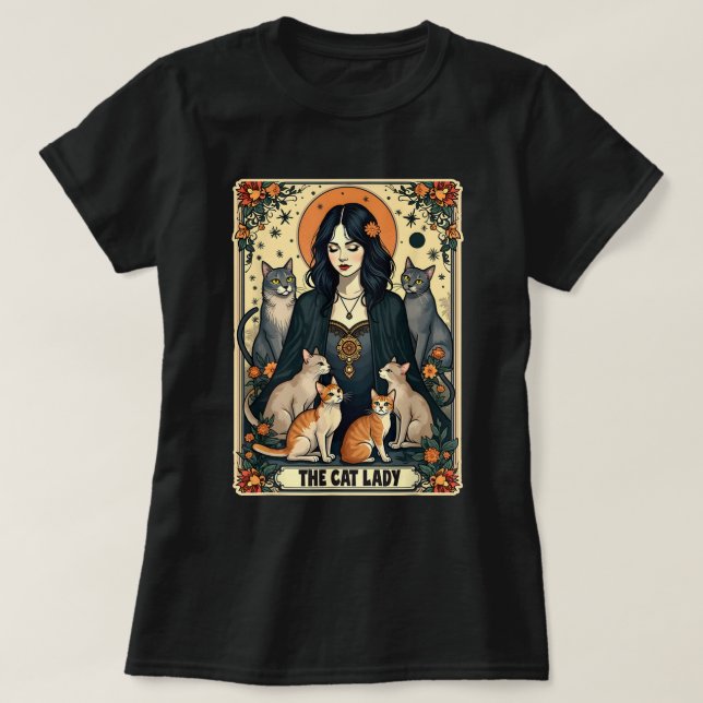 The Cat Lady Tarot Card Witchy Gothic Cat Mom T-Shirt (Design Front)