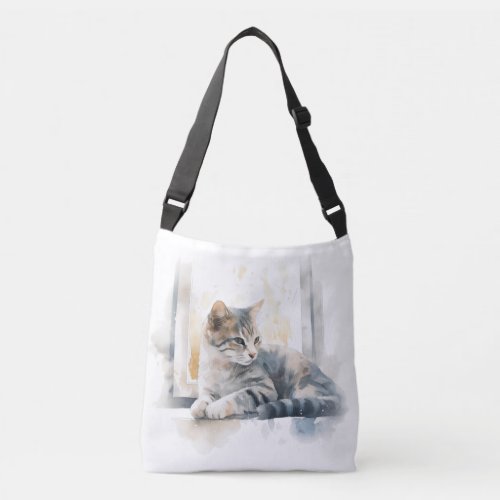 The cat lies on the window crossbody bag