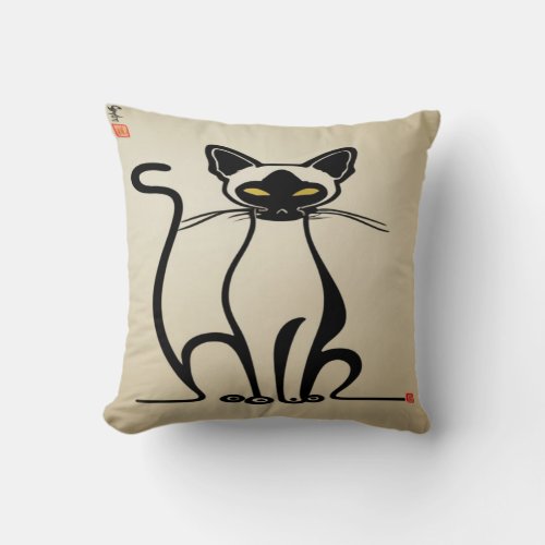 The Cat line art Throw Pillow