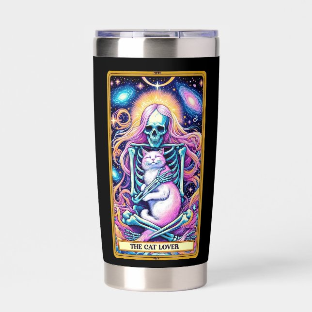 The Cat Lover Skeleton Tarot Card Insulated Tumbler (Front)