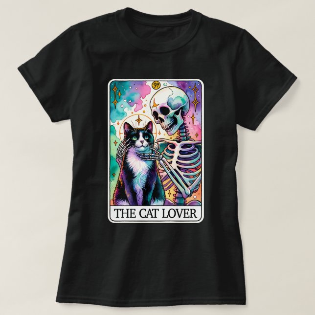 The Cat Lover Skeleton Tarot Card T-Shirt (Design Front)