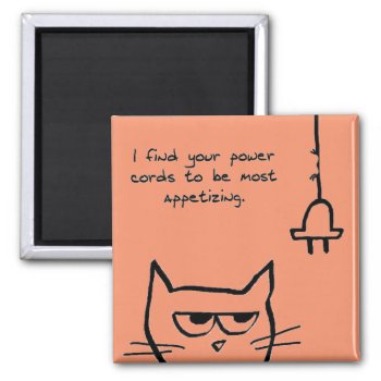 The Cat Loves Power Cords - Funny Cat Magnet by FunkyChicDesigns at Zazzle