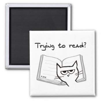 The Cat Makes It Impossible To Read - Funny Magnet by FunkyChicDesigns at Zazzle