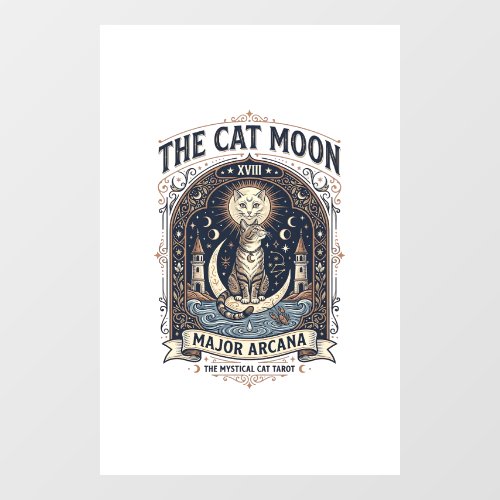 The Cat Moon Cat Tarot Card Major Arcana Vintage V Window Cling