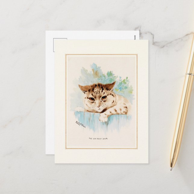 The Cat Next Door by Louis Wain Holiday Postcard (Front/Back In Situ)