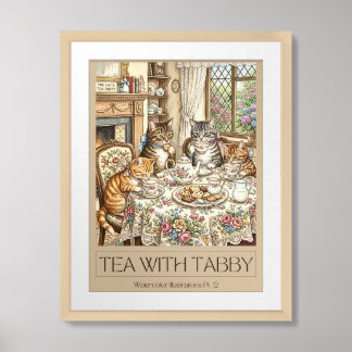 "The Cat’s Tea Party" Watercolor Art Poster