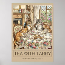 "The Cat’s Tea Party" Watercolor Art Poster