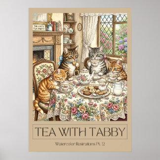 "The Cat’s Tea Party" Watercolor Art Poster