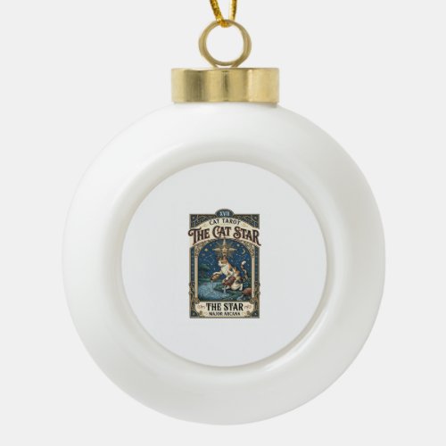 The Cat Star Cat Tarot Card Major Arcana Vintage V Ceramic Ball Christmas Ornament
