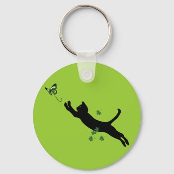 The Cat & The Butterfly Version 2 Keychain by pixelholic at Zazzle