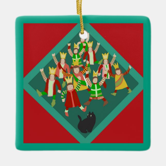 The Cat Twelve Days Of Christmas Custom 9th Day Ceramic Ornament (Front)