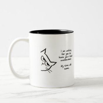 The Cat Waits To Steal Your Food - Funny Cat Mug by FunkyChicDesigns at Zazzle