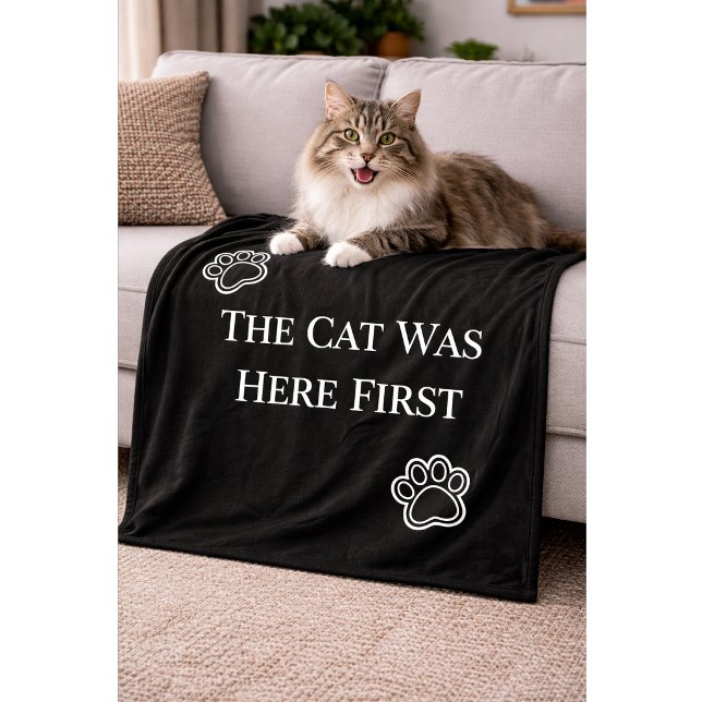 The Cat Was Here First Minimalist Pillow Fleece Blanket (Creator Uploaded)