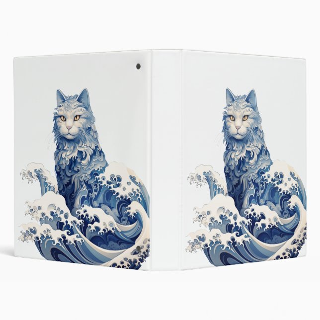 The Cat Wave Off Kanagawa 3 Ring Binder (Background)