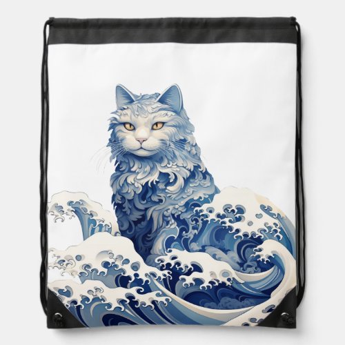 The Cat Wave Off Kanagawa Drawstring Bag