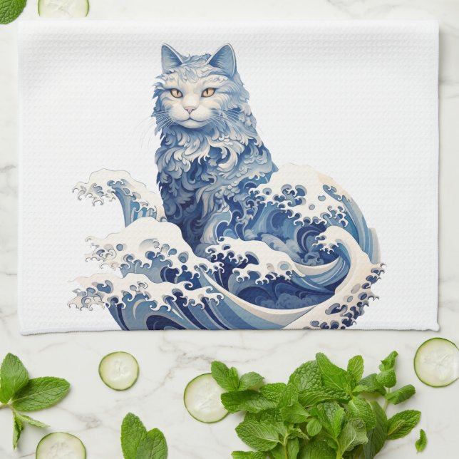 The Cat Wave Off Kanagawa Kitchen Towel (Folded)