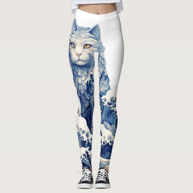 The Cat Wave Off Kanagawa Leggings (Front)