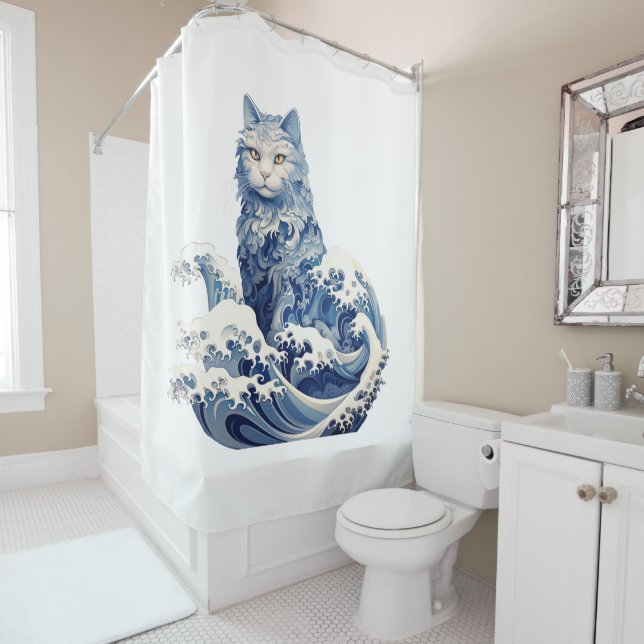 The Cat Wave Off Kanagawa Shower Curtain (In Situ)
