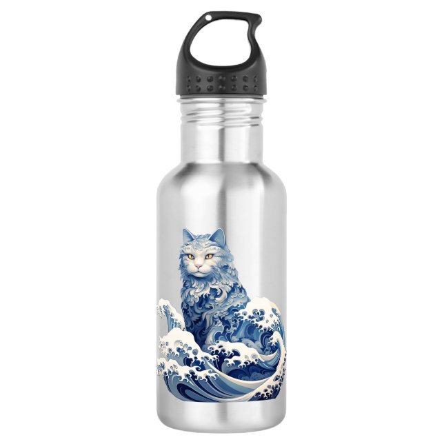 The Cat Wave Off Kanagawa Stainless Steel Water Bottle (Front)