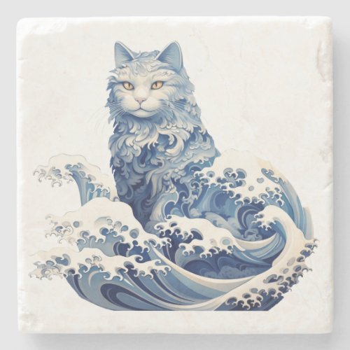 The Cat Wave Off Kanagawa Stone Coaster