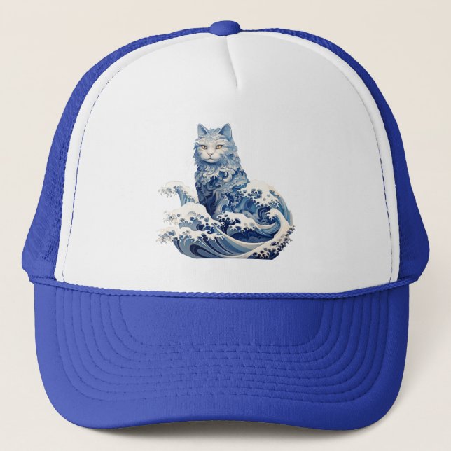 The Cat Wave Off Kanagawa Trucker Hat (Front)