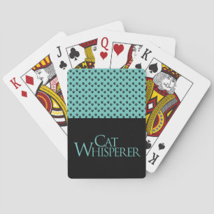 The Cat Whisperer black and teal fun saying Poker Cards