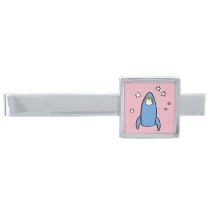 The Cat Who Flew Over The Moon! (pale pink) Silver Finish Tie Bar