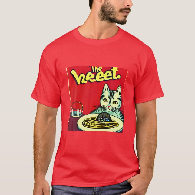 The Cat Who Loves Spaghetti Funny Kitten Kitty Vin T-Shirt (Front)