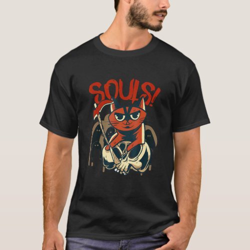 The Cat Will Take Your Soul Cloaked Grim Reaper T_Shirt