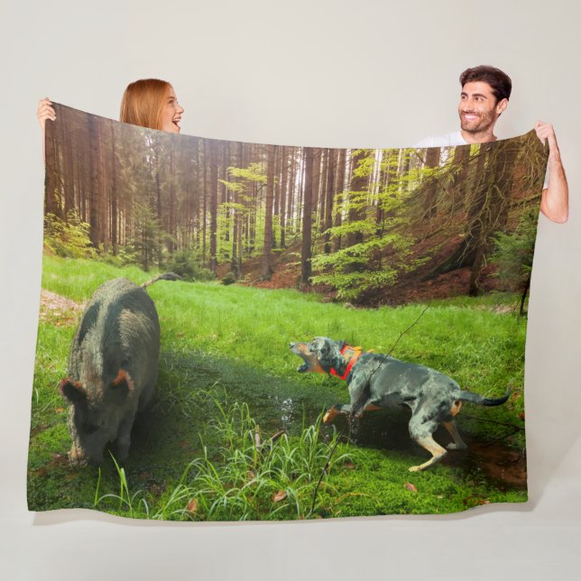 The Catahoula and the Wild Hog Fleece Blanket (In Situ)