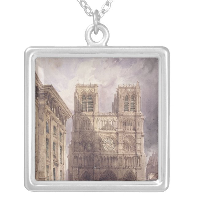 The Cathedral of Notre Dame, Paris, 1836 Silver Plated Necklace (Front)
