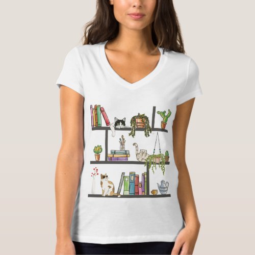 The Cats Lying on a Bookshelf Cat and Books T_Shirt