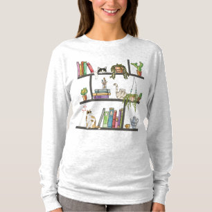 The Cats Lying on a Bookshelf, Cat and Books T-Shirt