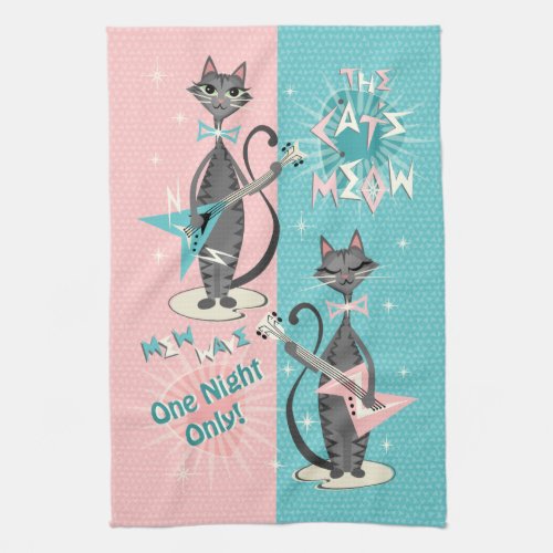 The Cats Meow  Mew Wave Night Kitchen Towel