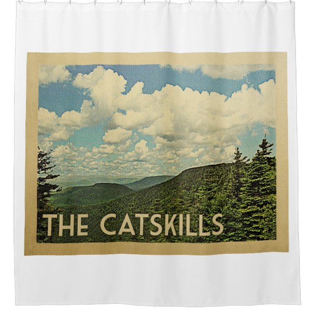 The Catskills New York State Vintage Travel Shower Curtain (Front)