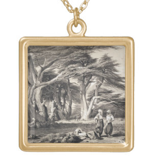 The Cedars of Lebanon, engraved by Freeman (sepia Gold Plated Necklace