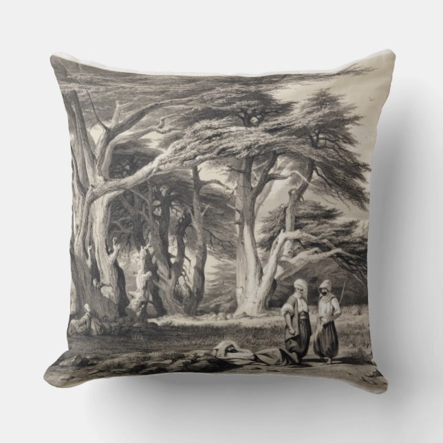 The Cedars of Lebanon, engraved by Freeman (sepia Throw Pillow (Front)