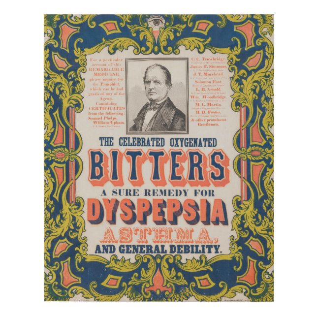 The Celebrated Oxygenated Bitters Faux Canvas Print (Front)