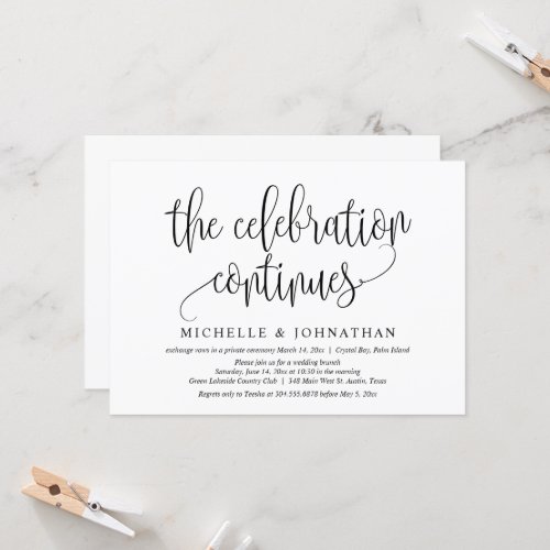 The Celebration Continues Wedding Elopement Party Invitation