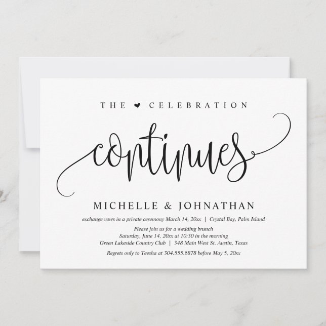 The Celebration Continues, Wedding Elopement Party Invitation (Front)