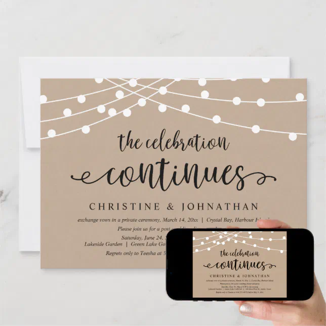 The Celebration Continues, Wedding Elopement Party Invitation | Zazzle