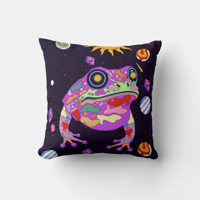 The Celestial Frog Throw Pillow (Front)