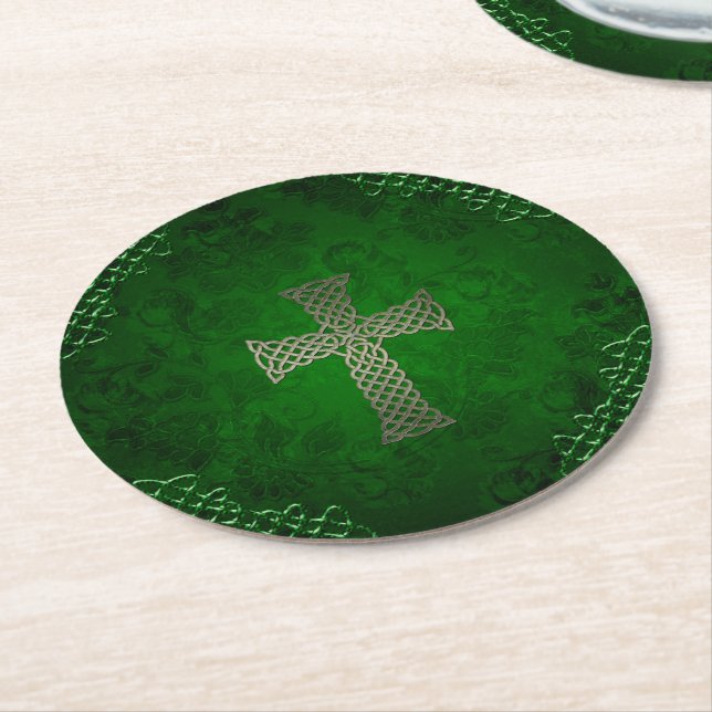 The celtic cross round paper coaster (Angled)